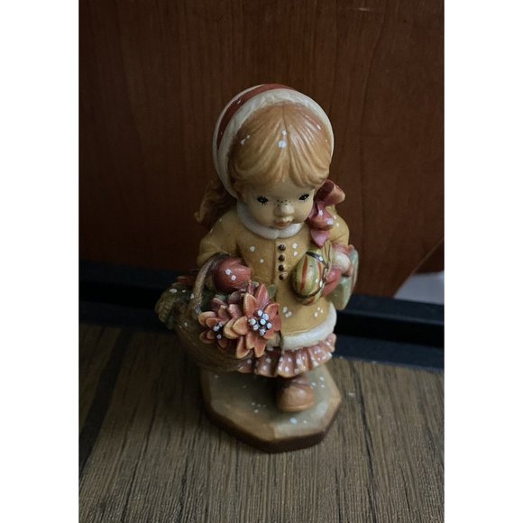 Vtg ANRI Yuletide Cheer Wood Carving Girl & Basket Figurine Signed Christmas - Picture 13 of 13